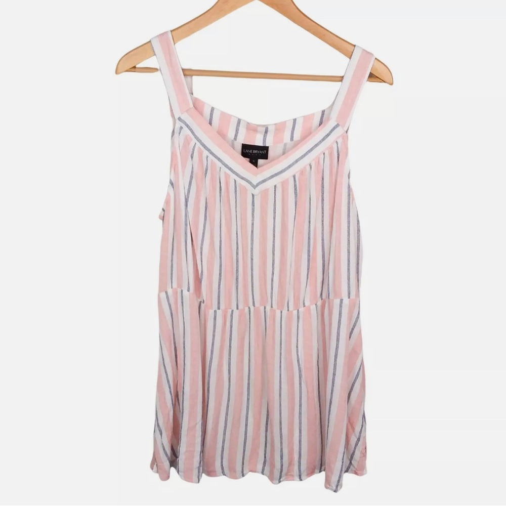 Lane Bryant Outlet Pink Blue Striped Crinkle Tank Top Sleeveless Plus Size 26